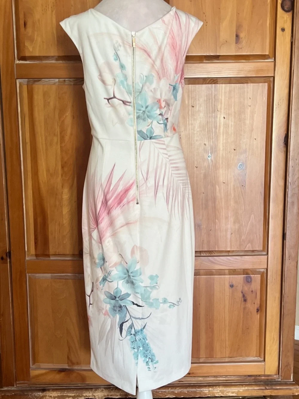 Ted Baker Soozie Floral Midi Sheath Dress with Pink & Blue Sz US 10 Or Ted Sz 4 - Picture 5 of 9